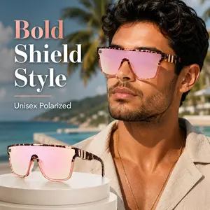 [Summer Vibes] Outdoor Driving Beach Sunglasses, Statement Shield Sunglasses for Women Men, Luxury Look Polarized UV400 Pink Mirror Lens, Lightweight Durable High Quality Sunglasses, Summer Sunglasses