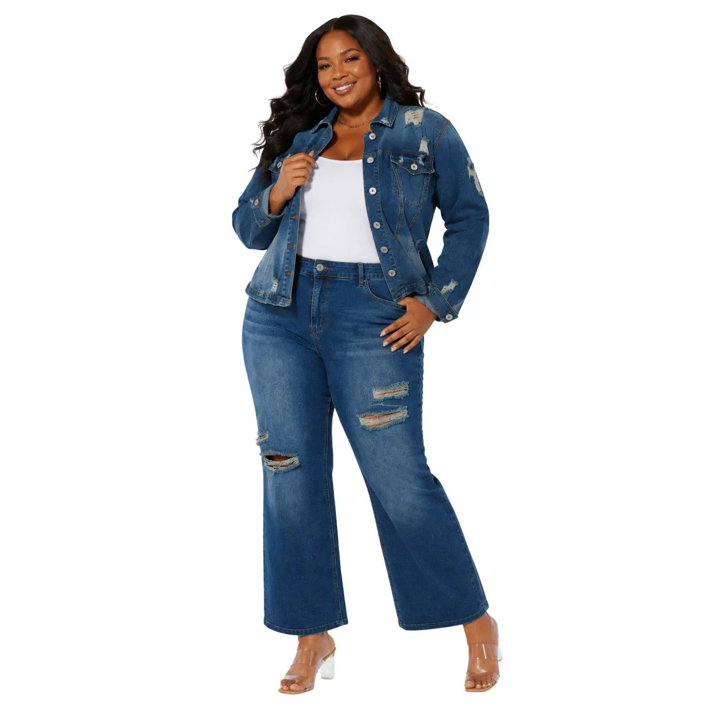 Dark Denim Distressed Jacket by Studio EY
