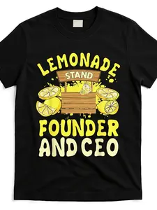 Men's Lemonade Stand & Founder CEO Lemon Cart Vintage T-Shirt - White Retro Lemonade Business Design with Lemon Slices & Lemonade Cups Casual Summer Outfit Lemonade Stand Owner Apparel Machine.jpgSame Style for Men and Women  Summer Short