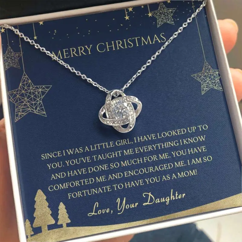 Mom Necklace, Since I Was A Little Girl Merry Christmas Mom Love Knot Necklace, Beautiful Necklace Gifts for Mom - Perfect Mother's Day Jewelry, Thoughtful & Meaningful Gift for Mother