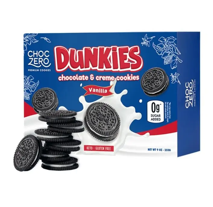 ChocZero Keto Chocolate Sandwich Cookies with Creme - Low Sugar Gluten Free Dunkies (1 Box, 9oz)