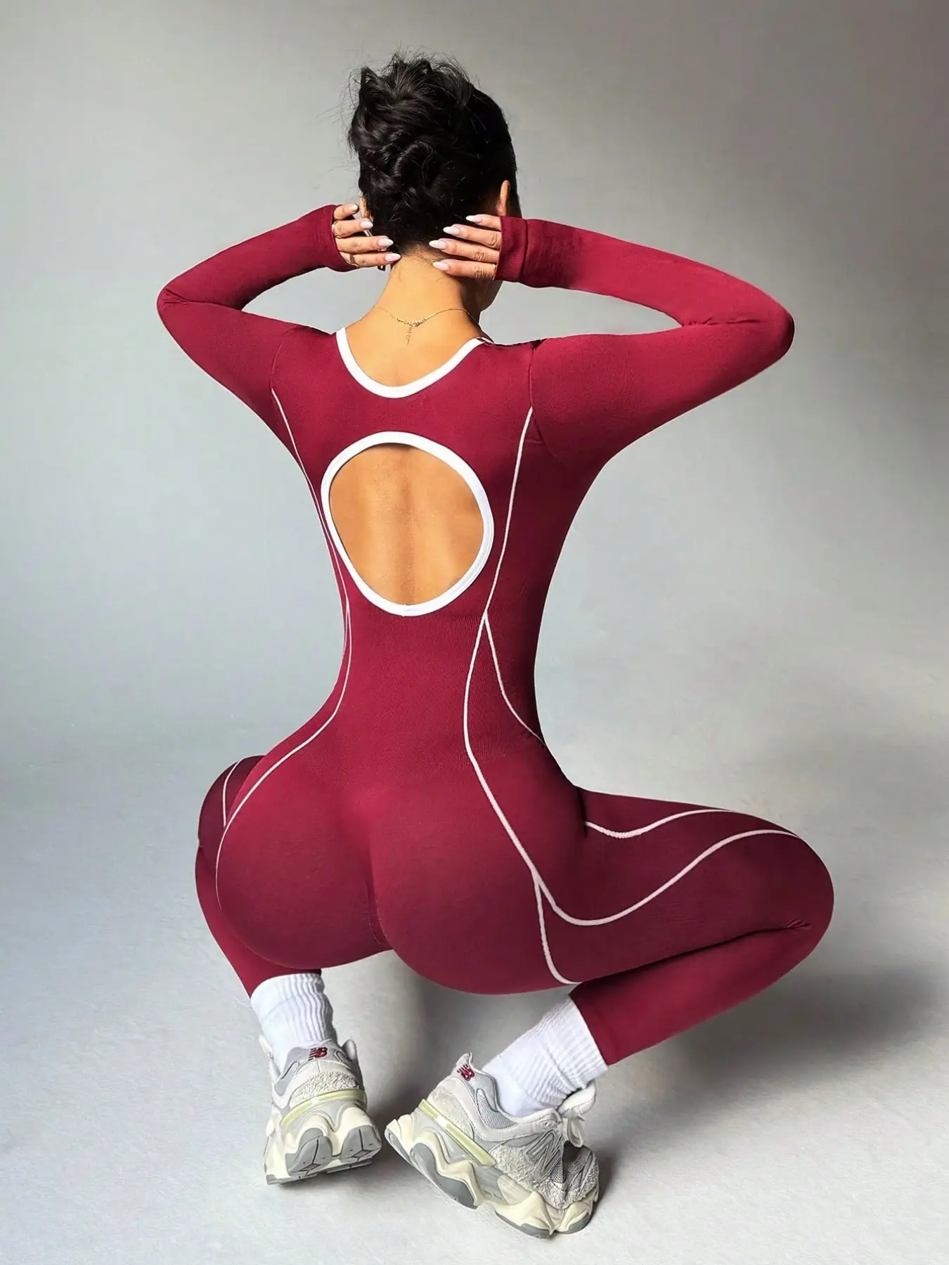 Women's Seamless Yoga Long Sleeve Onesie, Hollow Design, Fitness and Fashion, Comfortable and Stylish Sports Clothing, Workout Jumpsuit, Yoga Jumpsuits, Sporty Jumpsuit