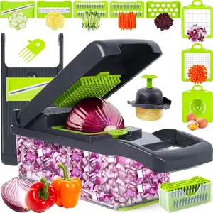 16-in-1 Vegetable Pro-Series Chopper, Dewpeton Mandoline Slicer, Veggie Chopper, Food Chopper with Container, Vegetable Cutter Chopper & Spiralizer for Onion Salad (Home Essential Gadget & Kitchen)