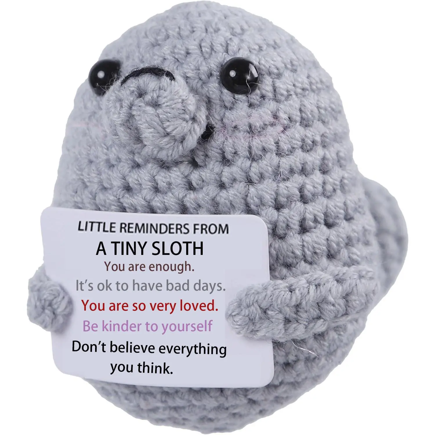 Huggable Collectible Tiny Handmade Positive Seal Crochet Plush - Soft Stuffed Stuffed Animals Emotional Support Figurine with Encouragement Card, Grey Home Decor Gift for Women