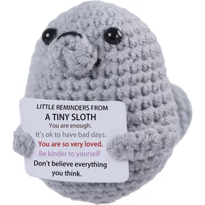 Positive Seal Crochet Gifts, Handmade Cute Crochet Seal Plush with Encouragement Card, Emotional Support Animal Present for Women Friends Coworkers Cheer Up Graduation Christmas Decor (Grey)