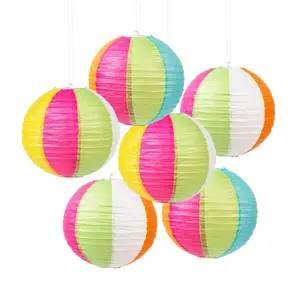 12" Beach Ball Hanging Paper Lanterns - 6 Pc.