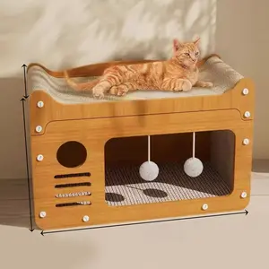 2 in 1 Playful Cat Scratching Board Cardboard House 3-Layer Kitten Scratch Rest Bed Durable Entertainment for Cat Friends Prevent Furniture Damage
