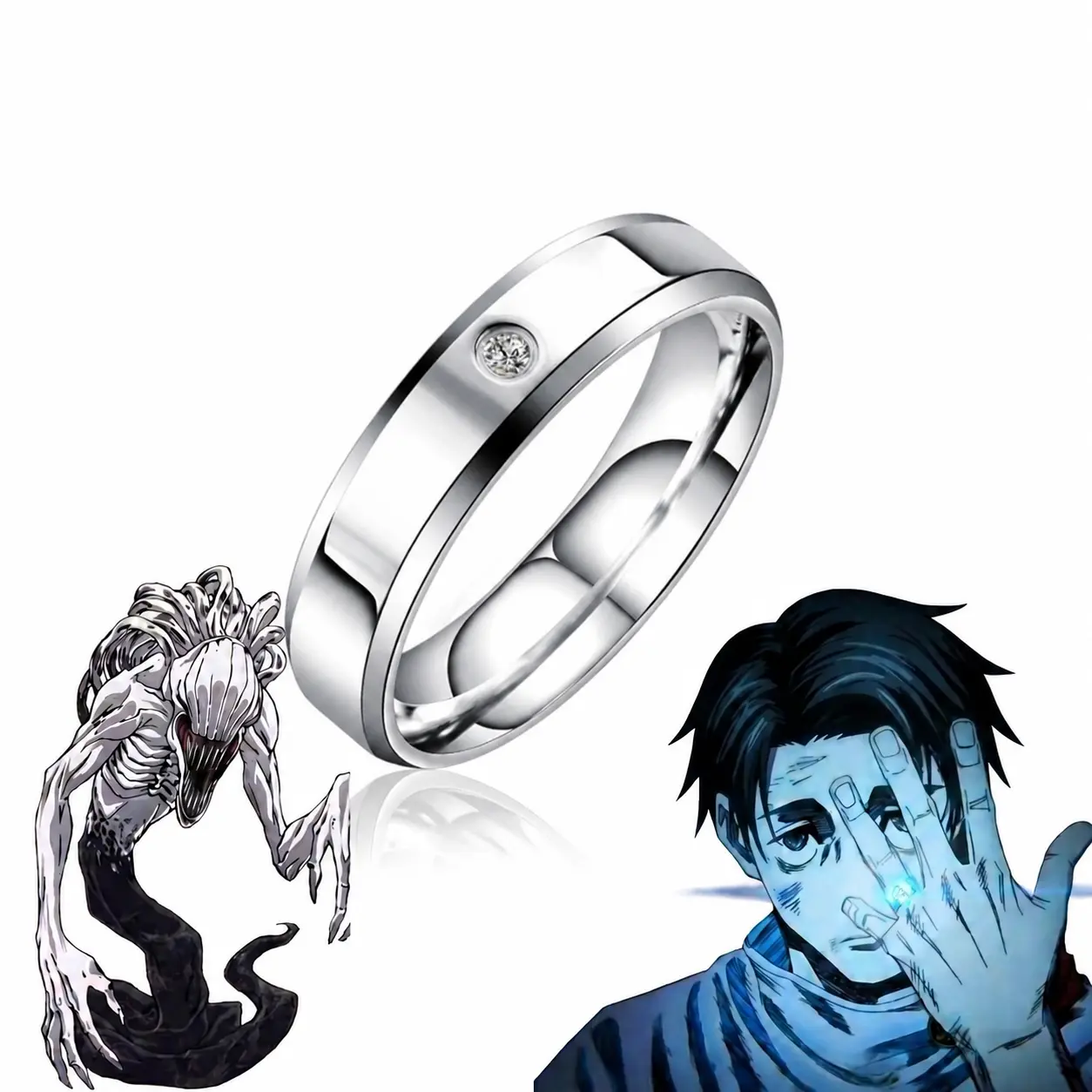 Jujutsu Kaisen Yuta-Rika Unisex Anime Character Graphic Rings, US Size 8, Round Band, Sizes 7-10, Fan-Focused Couple Fashion Costume Jewelry Accessory