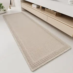 Waffle Bathroom Runner Rugs, Super Absorbent Bath Mat Non Slip Washable Quick Dry, Upgraded Ultra Soft Boho Bath Rugs with Tassels for Hallway Bedroom Laundry Room,