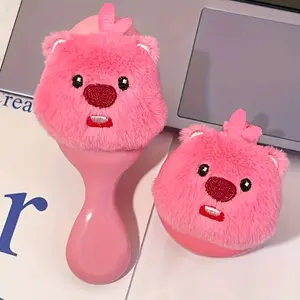 Plush Bear Mini Comb & Mirror Set, Cute Embroidered Design, Portable Scalp Massager Tool, Ideal for Daily Makeup & Travel Use
