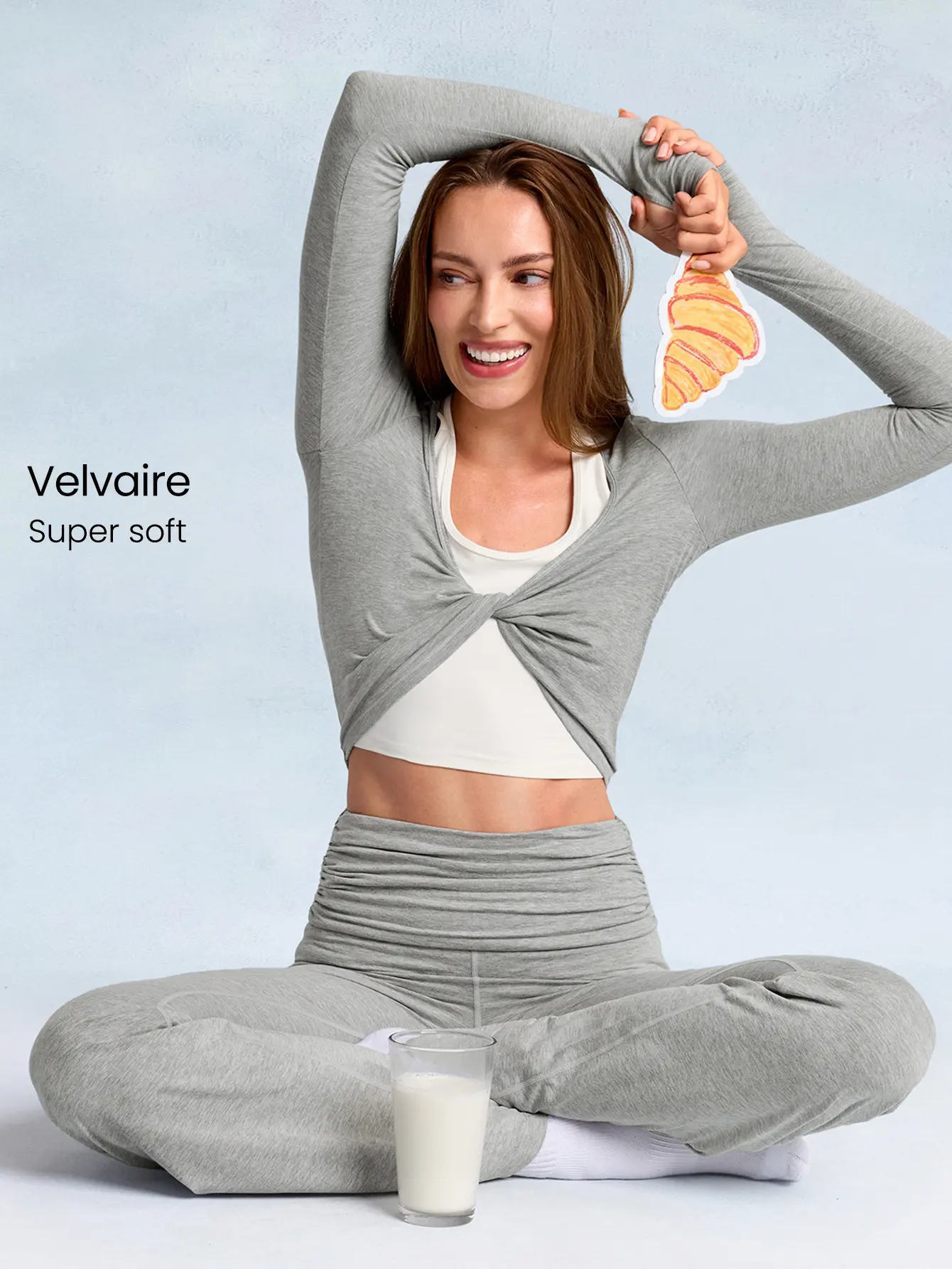 GLOWMODE 【Buy Separately】 Softy Velvaire Stretchy Twisted Front Waist Top / 31” Ultra High Waist Leggings / 31"Foldable Wasitband Leggings