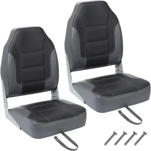 2 Pack Boat Seats High Back,Folding Boat Seats Stainless Steel Screws Included,Fold-Down Fishing Boat Chair with Thickened Sponge Padding and Hinge for Sightseeing Boat,Speedboat, Canoe(2 Seats)