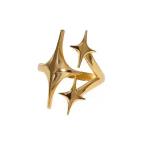 Meraki Niche Design Star Stainless Steel Ring INS Minimalist Cool Open Ring for Index Finger Gold Finish