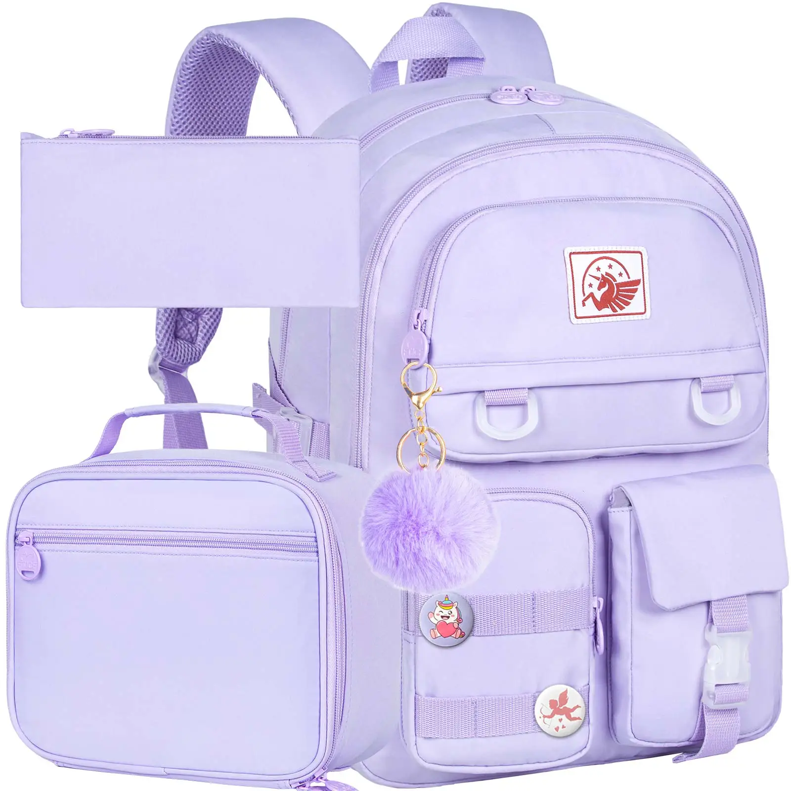 Laptop Backpack for Girls Women, 15.6" Cute Aesthetic Computer Water Resistant Anti Theft College School Bookbag with Lunch Box for Teens Students - B