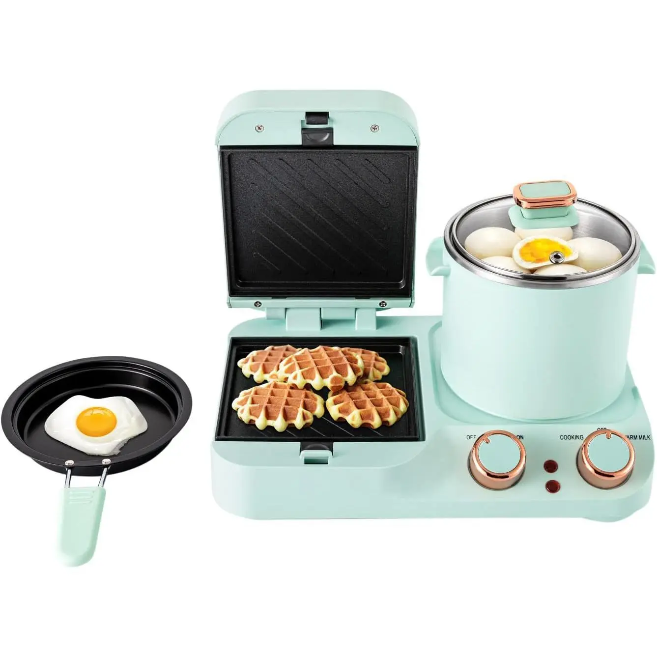 3 in 1 Breakfast Station, Electric Breakfast Maker with Frying Pan, Boiling Pot, Frying Pan Non-stick, Mini Toaster Bread Breakfast Sandwich Maker,Cooking Station, Kitchenette for Small Spaces