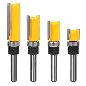 Pattern Flush Trim Bit 4 Pcs Router Bits,Top Bearing Flush Trim Bits Set,1/4 Inch Shank ,Cutting Length 1/2", 3/4", 1", 1-1/2",Template Guide Woodworking Milling Cutter Tool