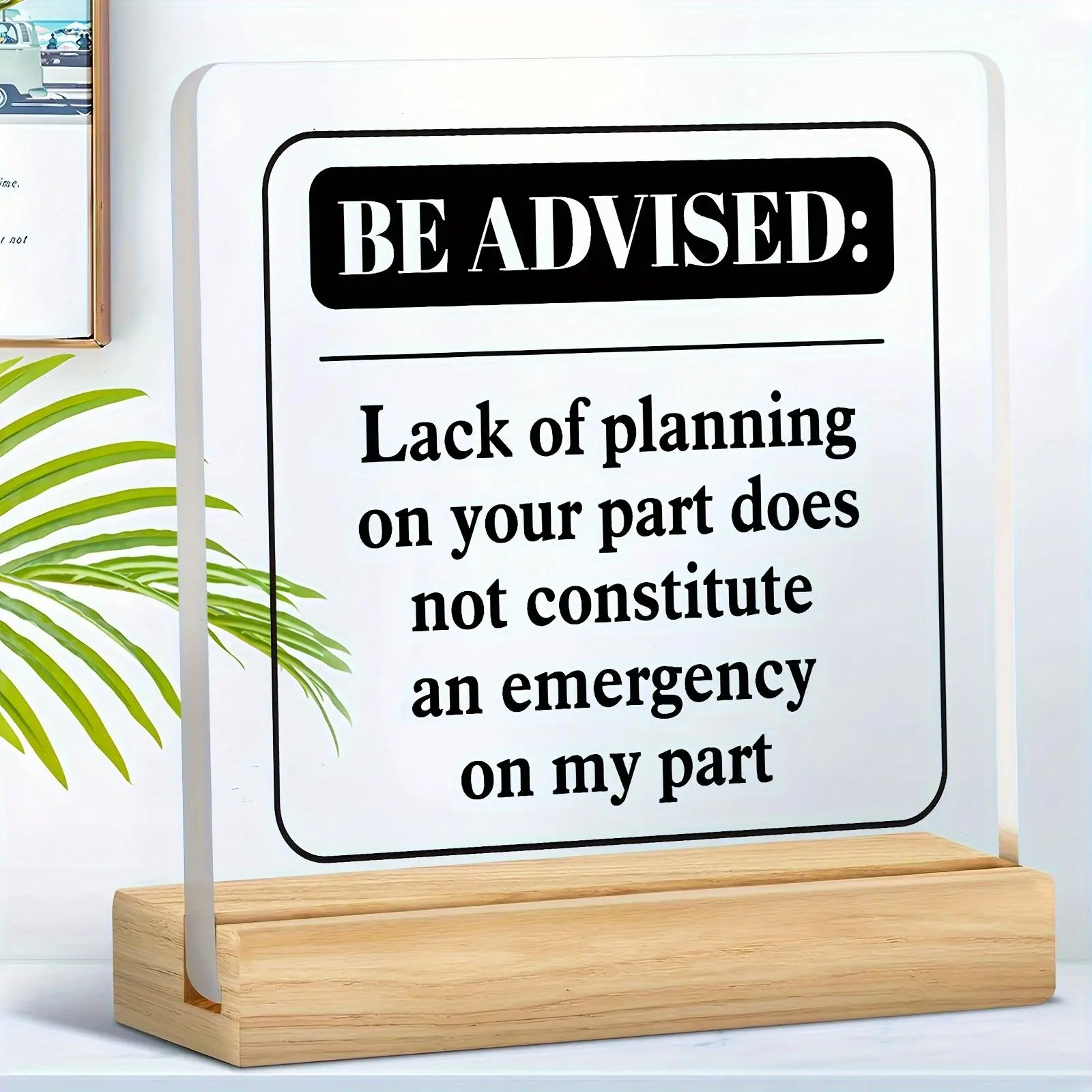 Funny Letter Pattern Acrylic Desktop Decoration, 1 Count Creative Acrylic Ornament with Wooden Base, Decorative Plaque for Home, Gift for Friend