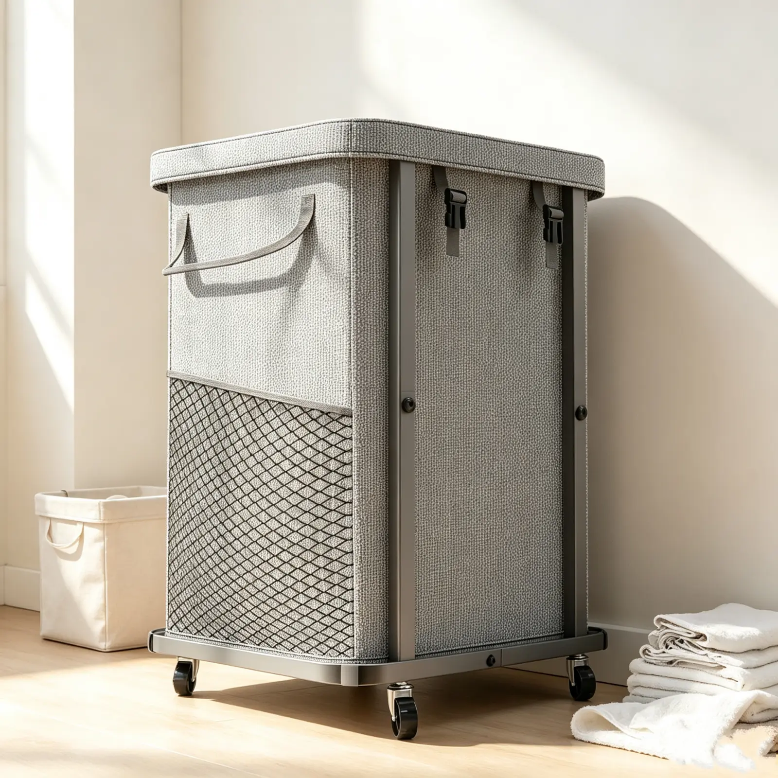 Lightweight Grey 40 Gal (150L) Rolling Laundry Hamper with Flip Lid, Metal Frame, Removable Machine-Washable Bag, Wheeled Base, Storage Organizer for Bedroom, Laundry Room