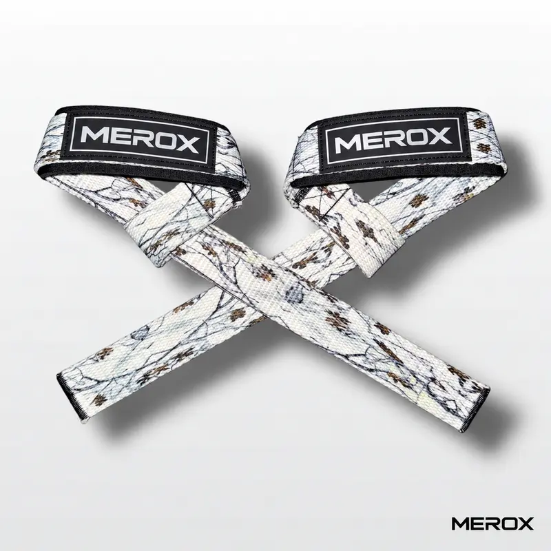 MEROX White Arctic Camo Lifting Straps, 1 Pair, Unisex Wrist Straps for Weightlifting, Deadlifts, Rows and Shrugs, Gym Grip Accessories for Strength Training, Men and Women