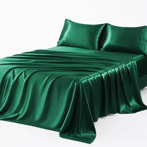 Sasttie Satin Sheets Queen Size - 4 Pieces Luxury Soft Wine Silky Bed Sheets Set with Pillowcases - Smooth Silk-Like Satin Fabric, Reinforced 14 Inches Pocket, Oeko-Tex Certified