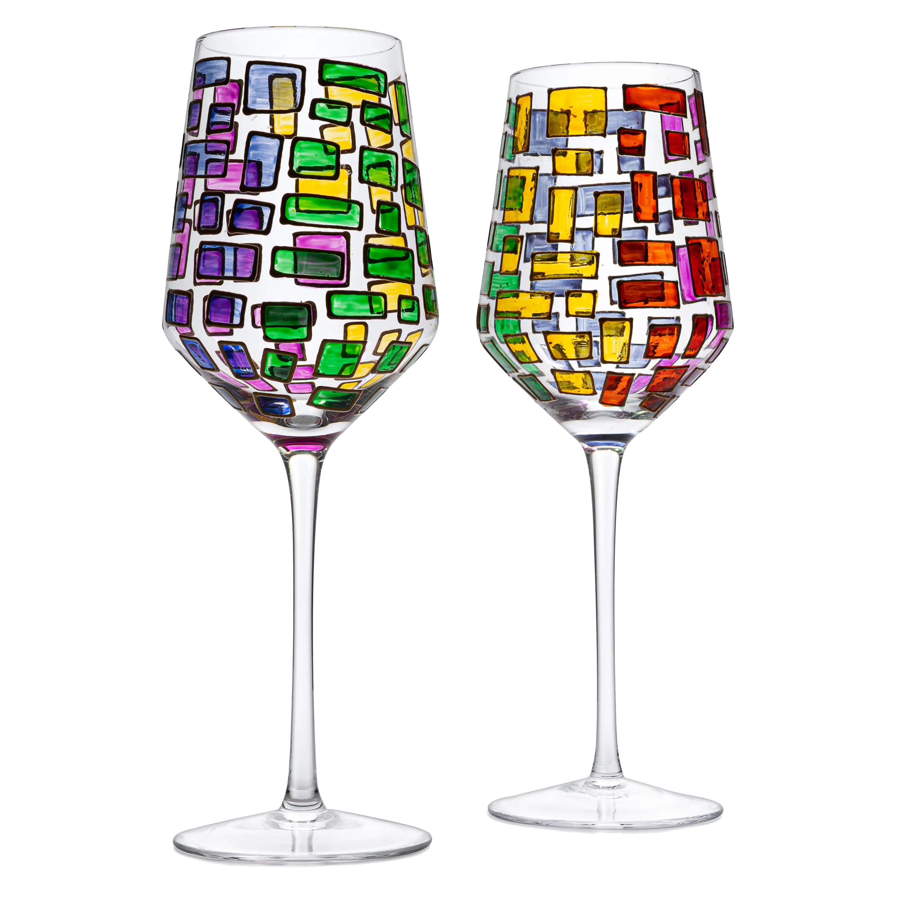 The Wine Savant Renaissance Stained Glass Windows, Artisanal Hand Painted Glassware Gift Idea Her, Him, Birthday, Mom, Housewarming, Gifts Ideas for Women & Men Art Deco (Stemmed Wine Glasses)