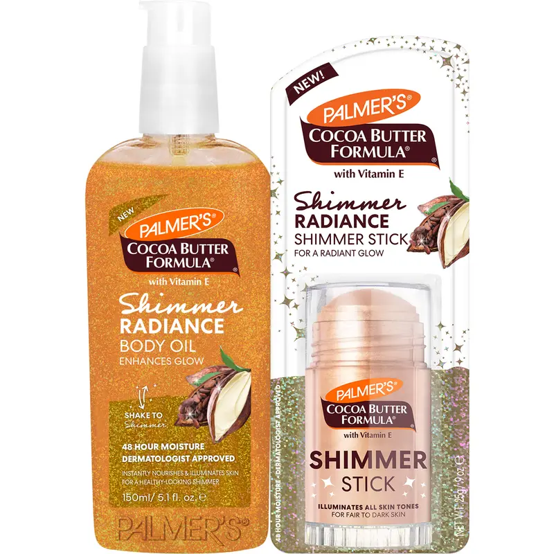 Palmer's Cocoa Butter Formula Shimmer Radiance Shimmer Radiance Body Oil and Shimmer Stick Bundle for Glowing, Hydrated Skin