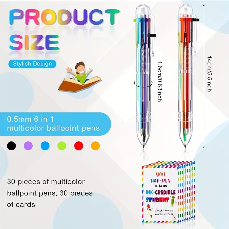 60 Pcs 30 Sets Student Gifts 0.5mm 6-Color Retractable Ballpoint Pens with Motivational Cards End of Year Presents from Teacher for School  Office Supplies