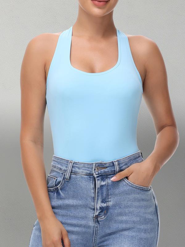 Women's Backless Bodysuit,Sleeveless Spandex Design Cute Solid Color - Soft Stretch for Workout/Beach/Yoga