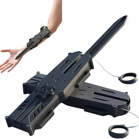 Unisex Retractable Plastic Hidden Blade Cosplay Prop Dagger - Easy-to-Use 8-10 Years Roleplay Accessory, Concealed Sword for Halloween Parties, Party Supplies, Accessories (Black)