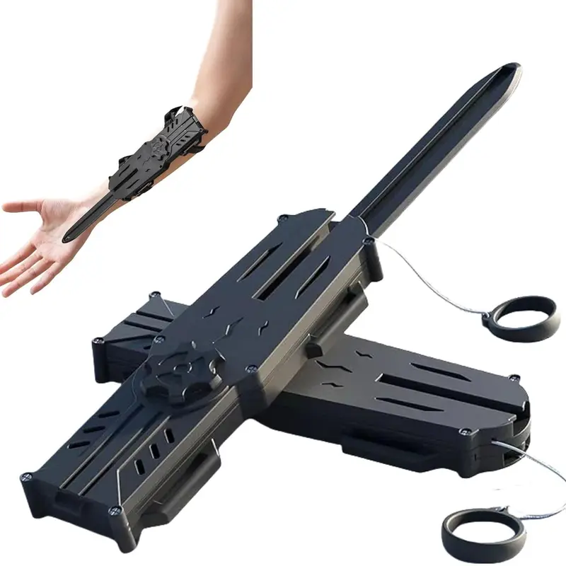 Unisex Retractable Plastic Hidden Blade Cosplay Prop Dagger - Easy-to-Use 8-10 Years Roleplay Accessory, Concealed Sword for Halloween Parties, Party Supplies, Accessories (Black)