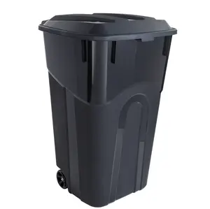 Hyper Tough 32 Gallon Wheeled Heavy Duty Plastic Garbage Can, Attached Lid, Black
