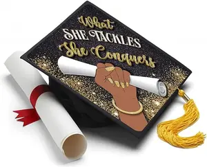 What She Tackles Tassel Toppers Wooden Grad Cap Topper, Grad Cap Decorations and Graduation Hat Accessories