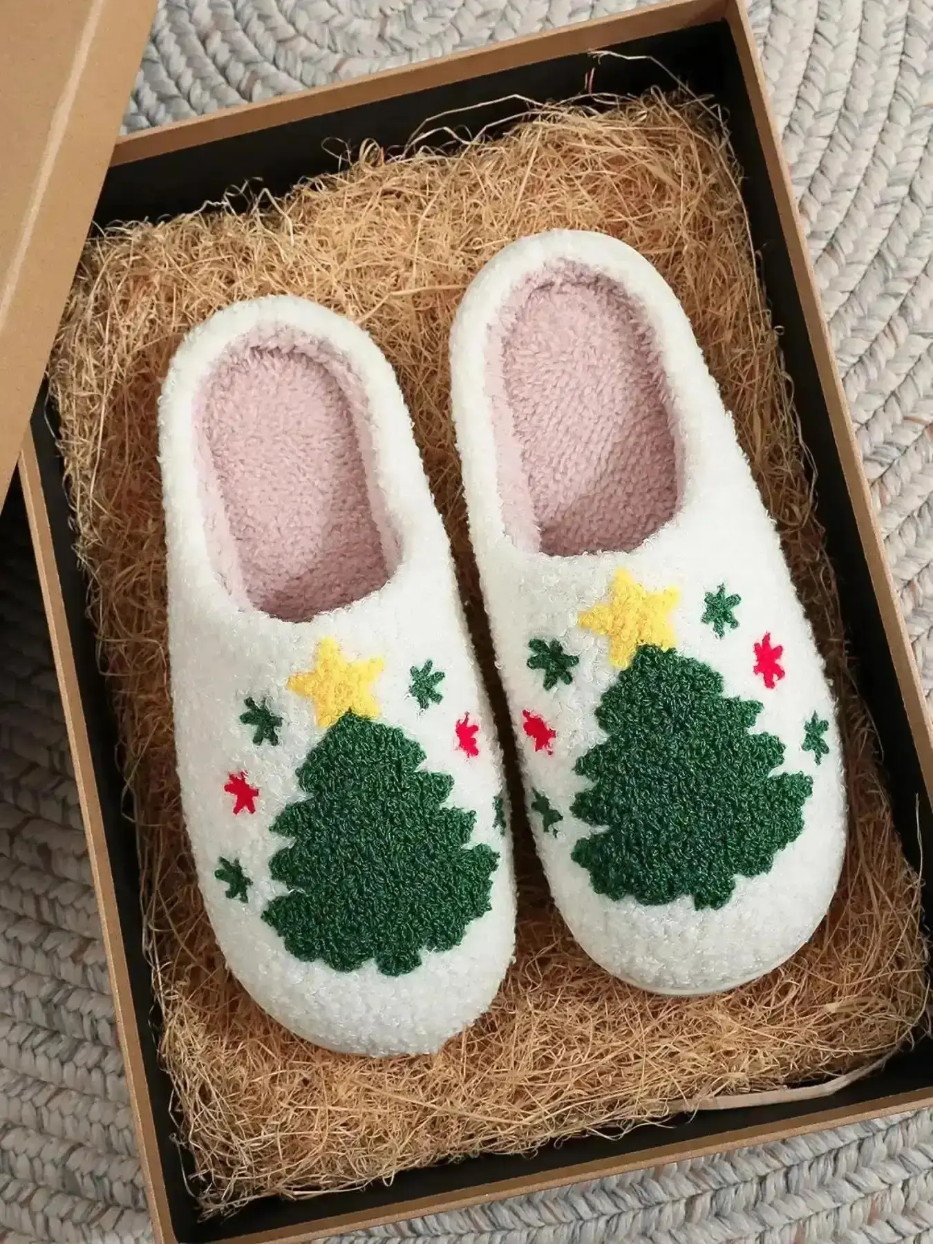 Tree Embroidered Slip for Couples Families Cute Cartoon Design Indoor Shoes Perfect Winter Gift Supportive Fuzzy Lifestyle Basic Everyday Stable Durable Soft Memory Foam Comfy Chic Snkrs Daily Essential lightweight