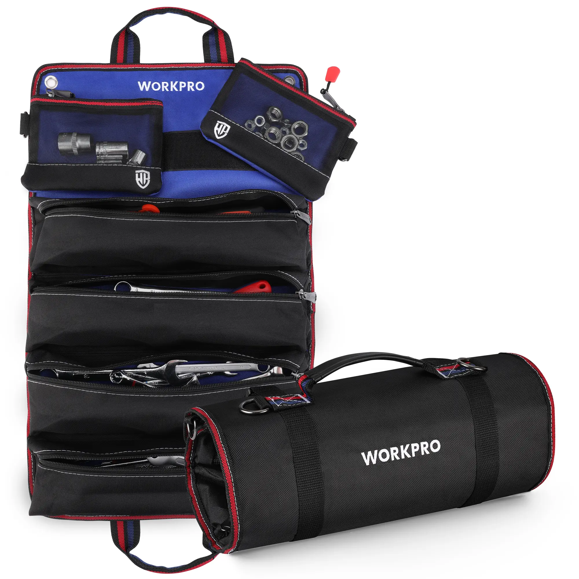 #fathersdaygift WORKPRO Roll Up Tool Bag, Tool Roll Up Bag with Detachable Tool Pouches, Heavy Duty Tool Bag Organizer with 6 Pockets, Tool Organizer for Mechanic, Electrician, Plumber and Carpenter