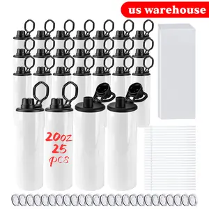 25Pack 20 Oz Sublimation Blanks Sports Tumblers White Box Pack DIY Gifts Bottle Drinkware Portable Bottled Washable Reusable Cup Plastic Straw Bottle Mug Lid