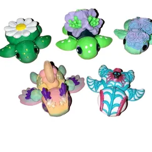 3D Printed Turtles Dream Floral Spider Glow Fidget Articulated