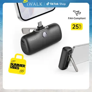 iWALK 20W PD Mini Portable Charger 5000mAh - 20W Output Mobile Accessories, Foldable Stand, Dual USB-C Ports, LED Display, Case-Friendly USB-C Plug, Fast Charge for iPhone 17/16, Samsung 25/24, Metal Power Bank for Cable & Devices Smartphone Chargeable, C