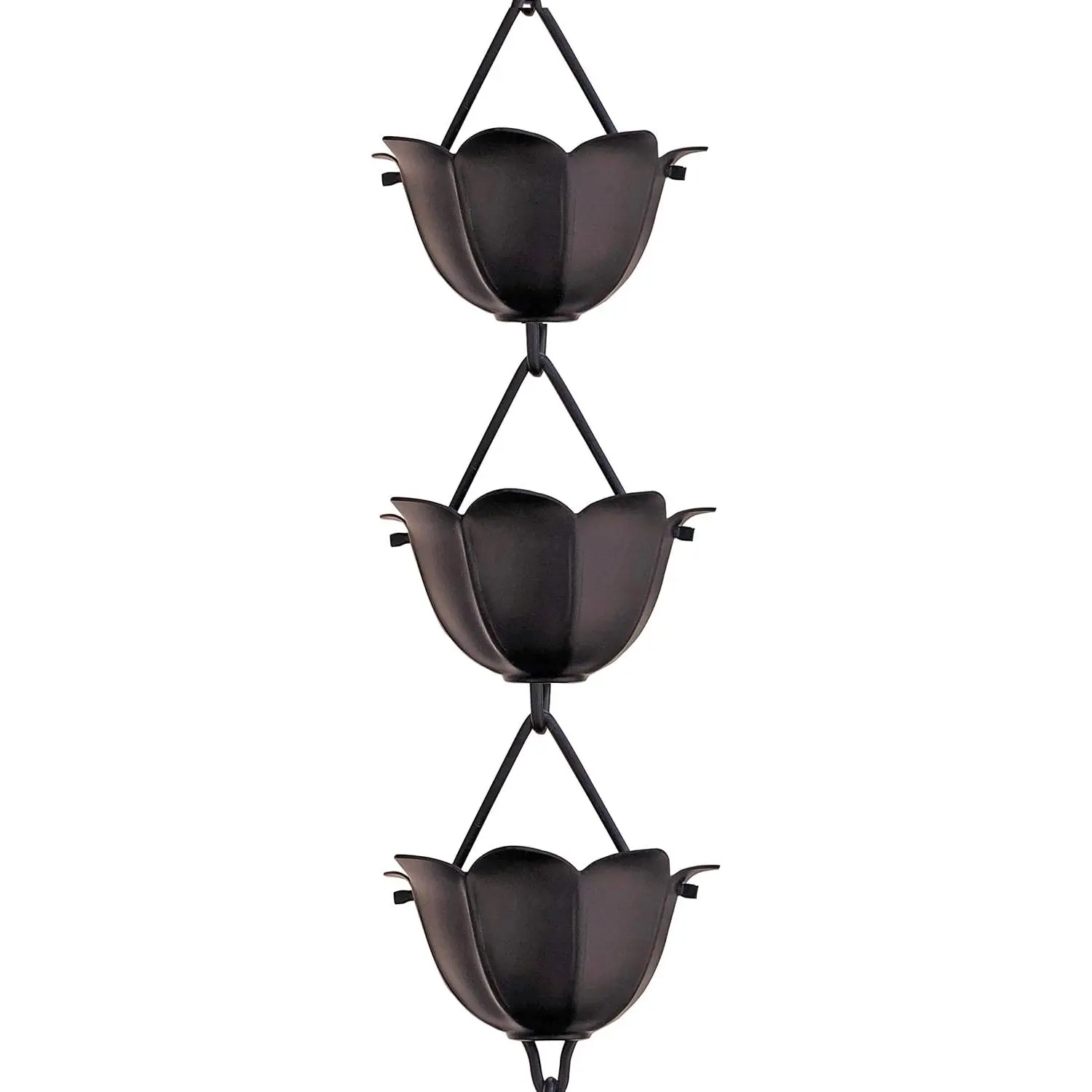 Aluminum Large Lotus  Chain, 8.5 ft Black  Coated Aluminum Decorative  Catcher Chain for Gutters, Black Aluminum  Gutter Replacement Downspout