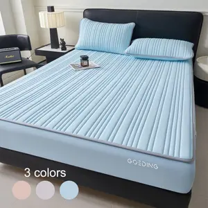 2/3pcs Cooling Silk Fitted Sheet Set with Pillowcases, Fully Elastic Non-Slip Mattress Protector, Soft Cooling Touch for Home & Apartment