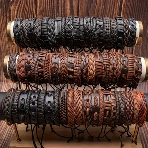 40/60pcs Vintage Pu Leather Bracelet - Men's Jewelry Accessories, Retro Style, Daily Wear, Halloween Christmas Festive Gifts, Layered Bracelets, Accessory Collectors
