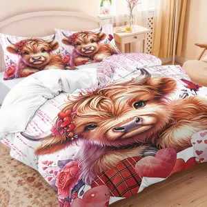 Highland Cow Pattern Bedding Set, 1 Count Duvet Cover & 2 Counts Pillowcases without Filler, Soft Comfortable Bedding Set for Home Bedroom, Soft Bedding Sets