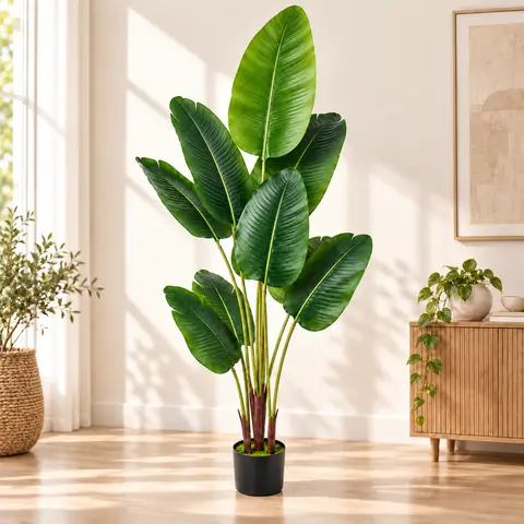 60in Artificial Bird of Paradise Tree, 5FT Faux Tropical Plant with Pot, Large Fake Banana Leaf Plant for Living Room, Bedroom, Office & Indoor Home Decor