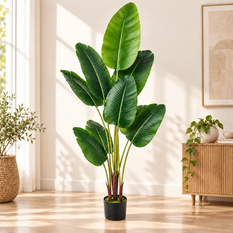 60in Artificial Bird of Paradise Tree, 5FT Faux Tropical Plant with Pot, Large Fake Banana Leaf Plant for Living Room, Bedroom, Office & Indoor Home Decor