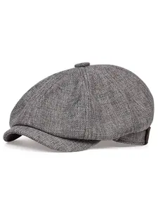 Breathable Linen Blend Unisex Newsboy Hat, Vintage Design Octagonal Baker Boy Cap, Casual Flat Top Driving Hat, Adjustable Strap, All Seasons, High Quality Hat