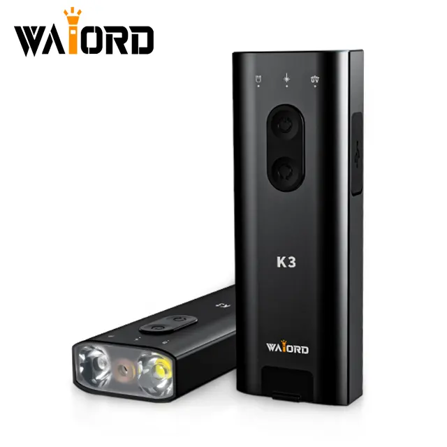 WAIORD K3 EDC Flashlight, 800 Lumens Multi-Light LED Flashlight with Laser Red & UV Light, USB-C Rechargeable, Magnetic Tail Clip, Side Flood Light, Battery Indicator,Ignition Lighter Functio
