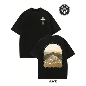 Vintage 'He left the other sheep on the mountain' double-sided printing T-shirt - Heavy-duty 230g pure cotton 100% loose hip-hop street style unisex top, ribbed collar design breathable and moisture-wicking New Vintage good  graphic  tees