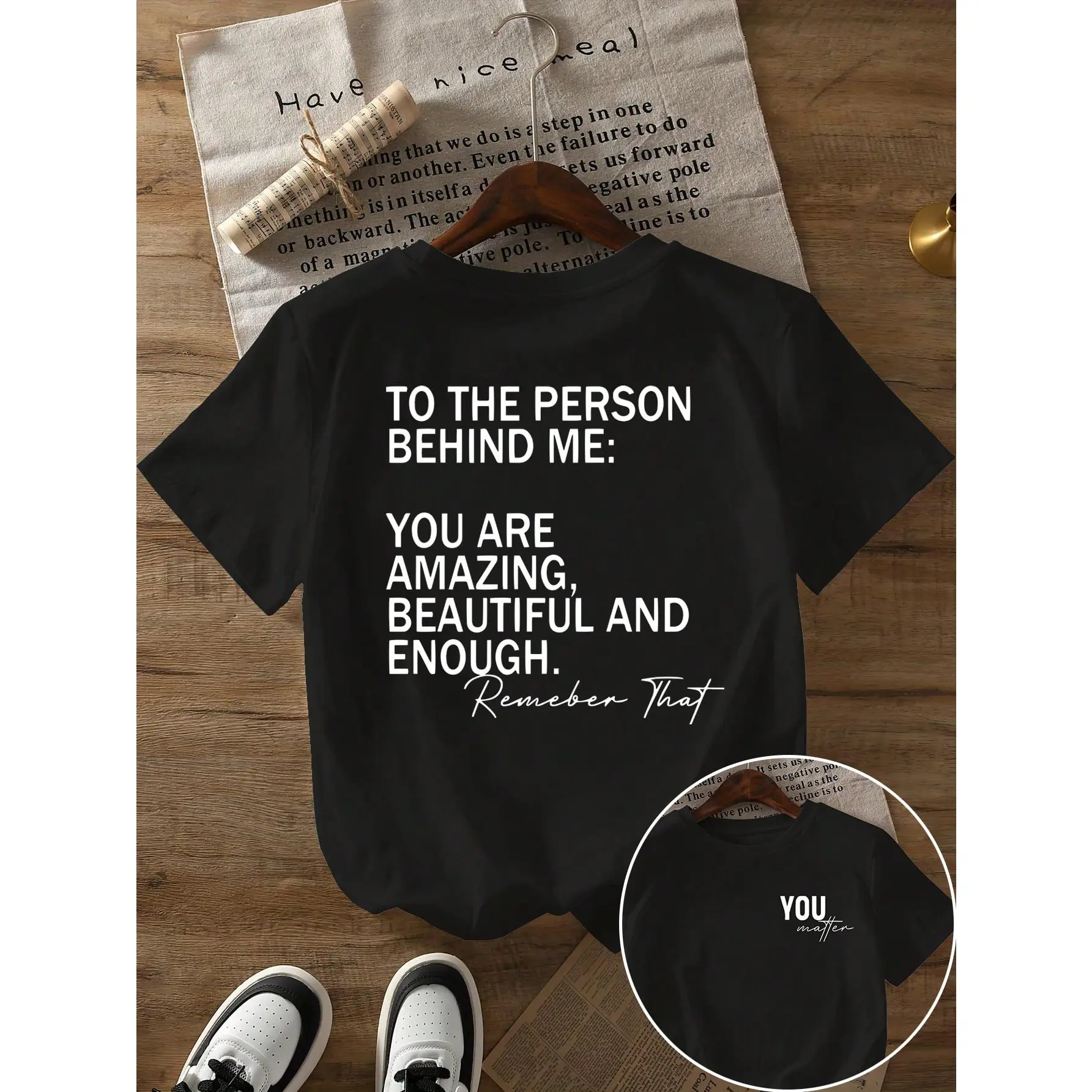 Women’s Sports Top - Heartfelt Self-Worth Quote Print, Soft Skin-Friendly Breathable Linen Fabric, Confidence-Boosting, Minimal Casual Wrap Blouse T-Shirt for Everyday Skirt Pairing, Skirts, Shortsleeve, Lightweight, Round Neck, Tee, Women's Clothes, Shor