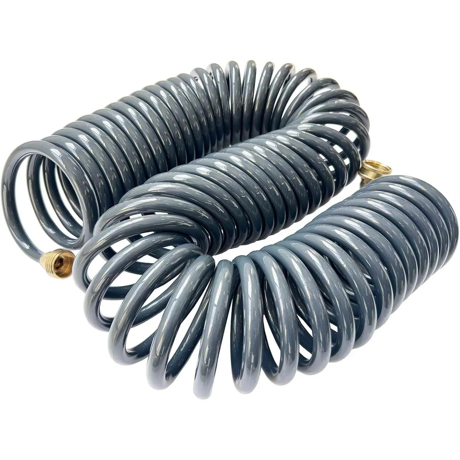 50ft Length Durable Weather-Flexible Polyurethane (PU) Garden Water Hose, 3/8" ID (9.5x12.7mm) with 3/4" Brass Fittings, Retractable Lightweight Gray Hose for Outdoor Patio, Pool, Boating, Yacht Use, Saltwater Safe