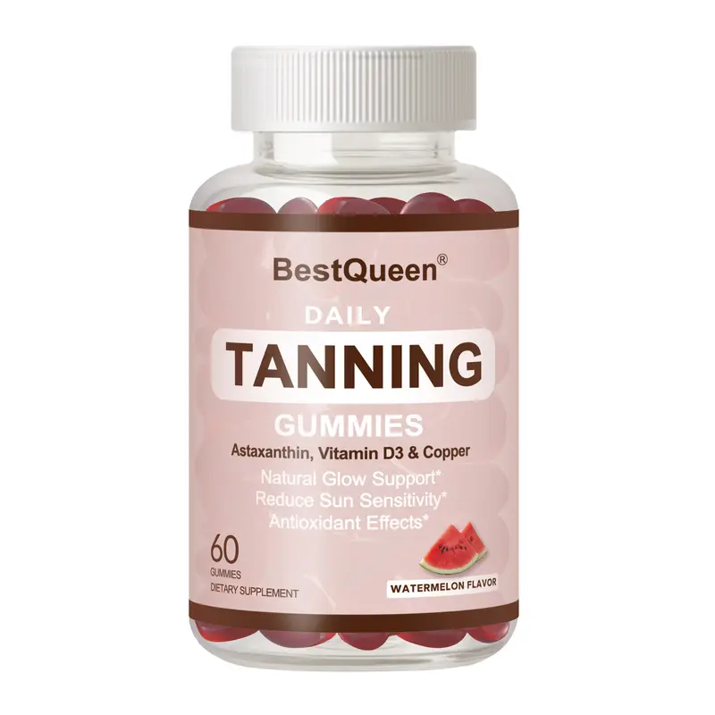 BestQueen Daily Tanning Gummies - Natural Glow Support & Sun Sensitivity Reduction. With Astaxanthin, Beta-Carotene, Vitamin C, D2, Zinc & Copper. Non-GMO, Made in USA.