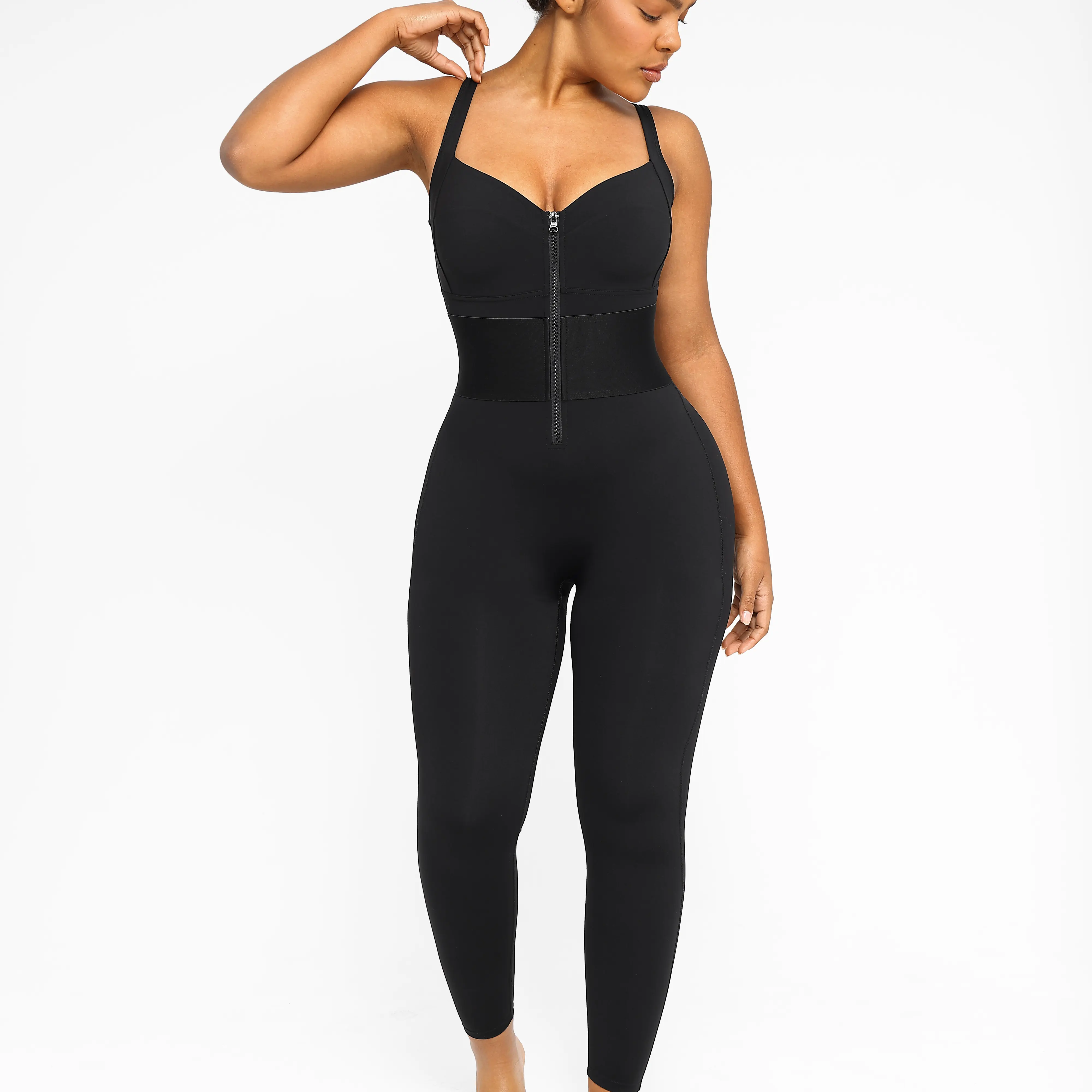 Zipper Shaping Jumpsuit-Black